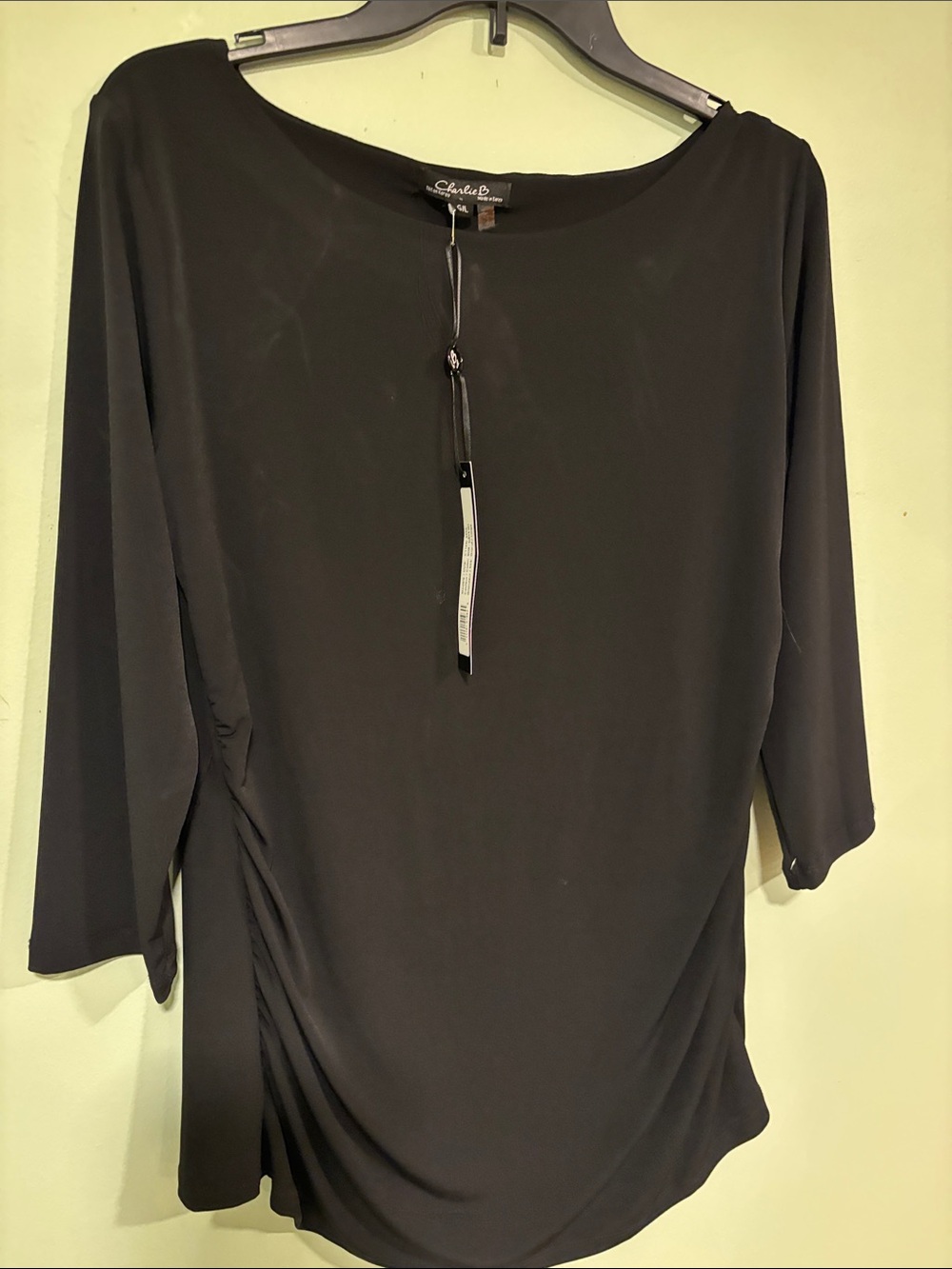 CHARLIE B Black Asymmetric Draped Long Sleeve Top